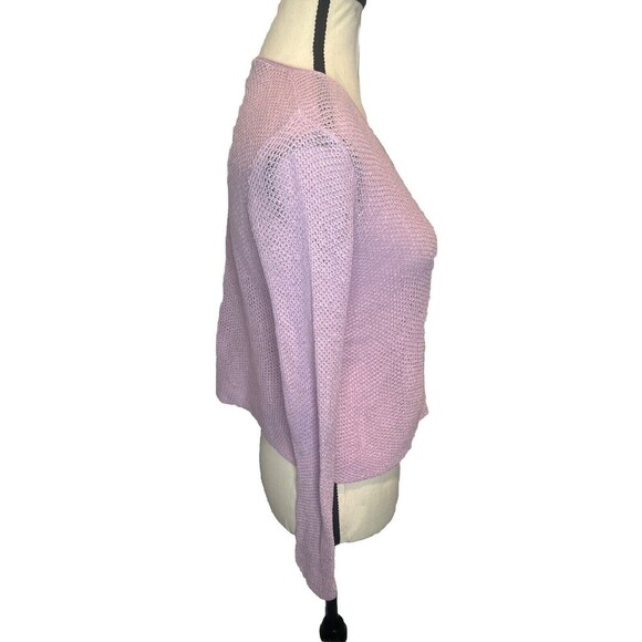 Women’s Eileen Fisher LAVENDER Cropped 100% Linen Long Sleeve Sweater Sz Small - Picture 5 of 10